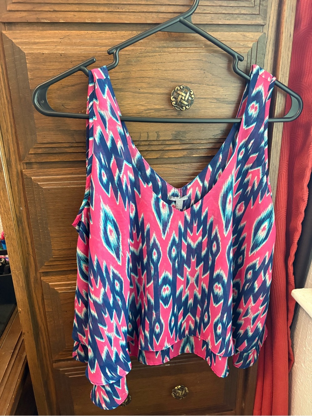 Charlotte Russe Pink and Blue Geometric Tank Crop Top